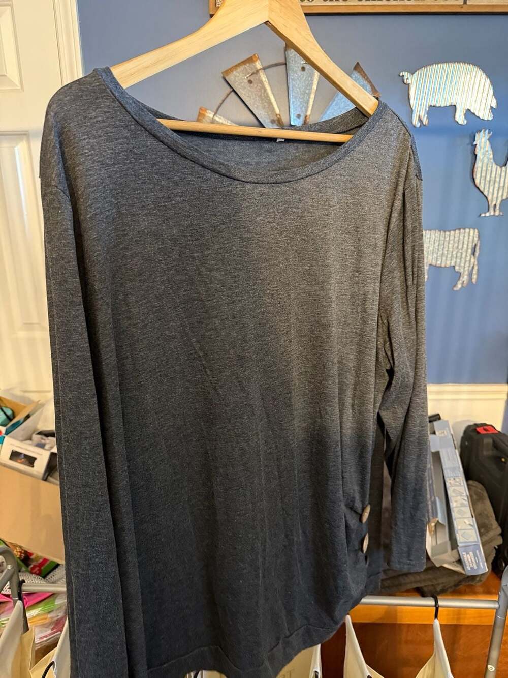 Knapp Studio Charcoal Gray Long Sleeve Tunic with Button Side Detail